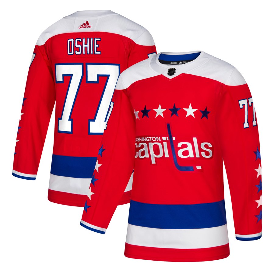 Men's Washington Capitals #77 TJ Oshie Red Stitched NHL Jersey