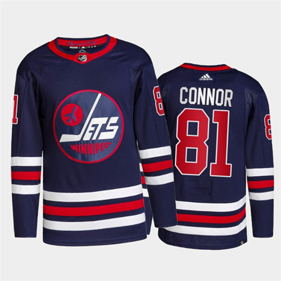 Men's Winnipeg Jets #81 Kyle Connor 2021/22 Navy Stitched Jersey