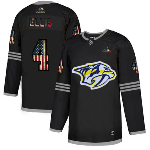 Men's Nashville Predators #4 Ryan Ellis 2020 Grey USA Flag Stitched NHL Jersey