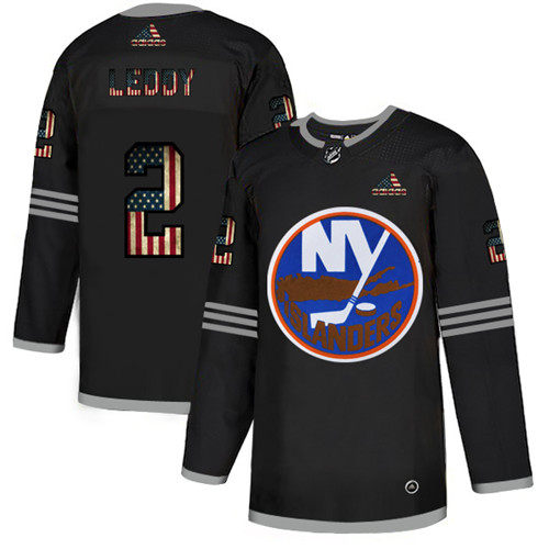 Men's New York Islanders #2 Nick Leddy 2020 Grey USA Flag Stitched NHL Jersey