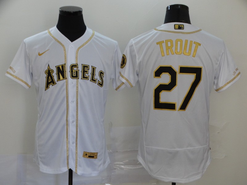 Men's Los Angeles Angels #27 Mike Trout 2020 White Golden Flex Base Stitched MLB Jersey