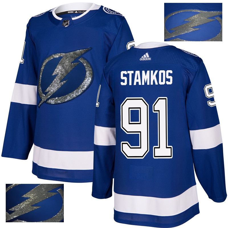 Men's Tampa Bay Lightning #91 Steven Stamkos Blue Fashion Gold Stitched NHL Jersey