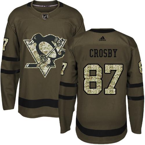 Men's Pittsburgh Penguins #87 Sidney Crosby Green Salute To Service Stitched NHL Jersey