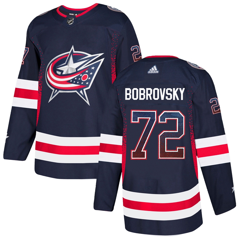 Men's Columbus Blue Jackets #72 Sergei Bobrovsky Navy Drift Fashion Stitched NHL Jersey
