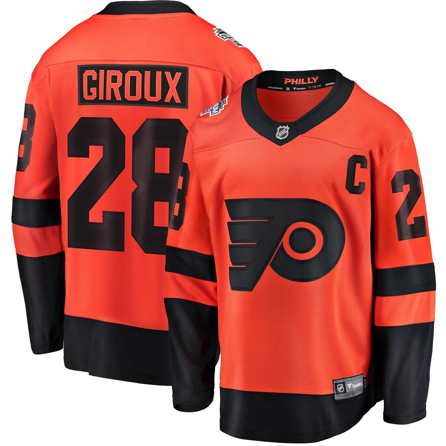 Men's Philadelphia Flyers #28 Claude Giroux Orange 2019 NHL Stitched Jersey