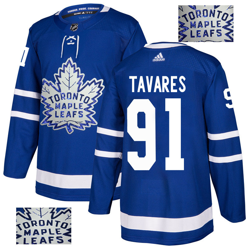 Men's Toronto Maple Leafs #91 John Tavares Blue Fashion Gold Stitched NHL Jersey