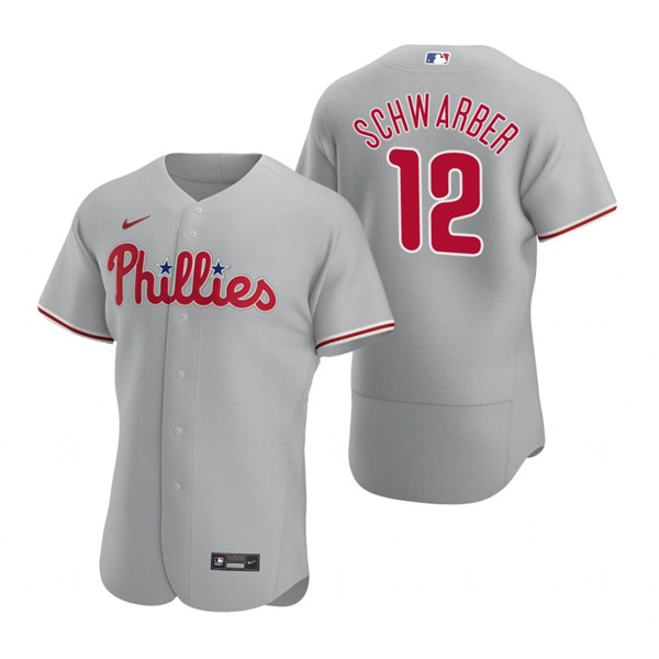 Men's Philadelphia Phillies #12 Kyle Schwarber Grey Flex Base Stitched Baseball Jersey