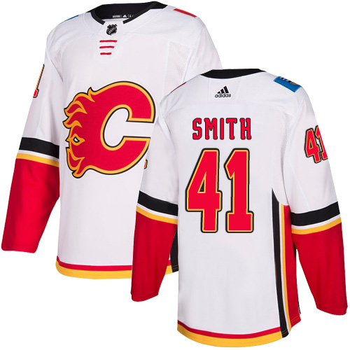 Men's Calgary Flames #41 Mike Smith White Away Stitched NHL Jersey