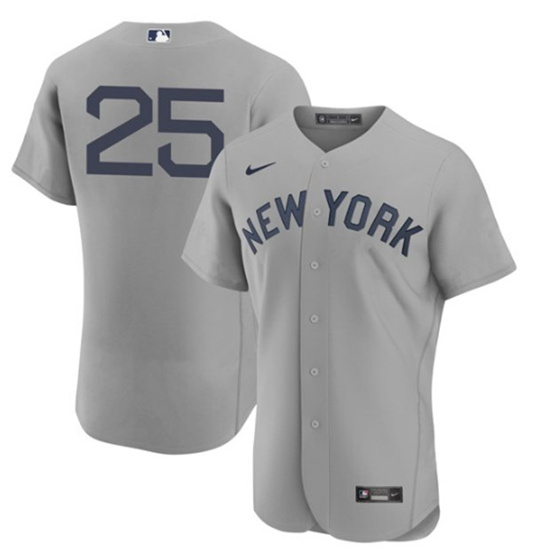 Men's New York Yankees #25 Gleyber Torres 2021 Gray Field Of Dreams Flex Base Stitched Baseball Jersey