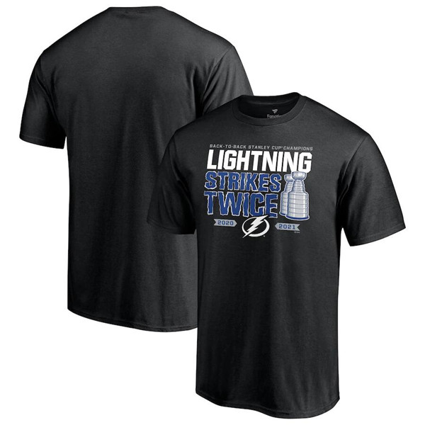 Men's Tampa Bay Lightning 2021 Black Stanley Cup Champions Lightning Strikes Twice T-Shirt