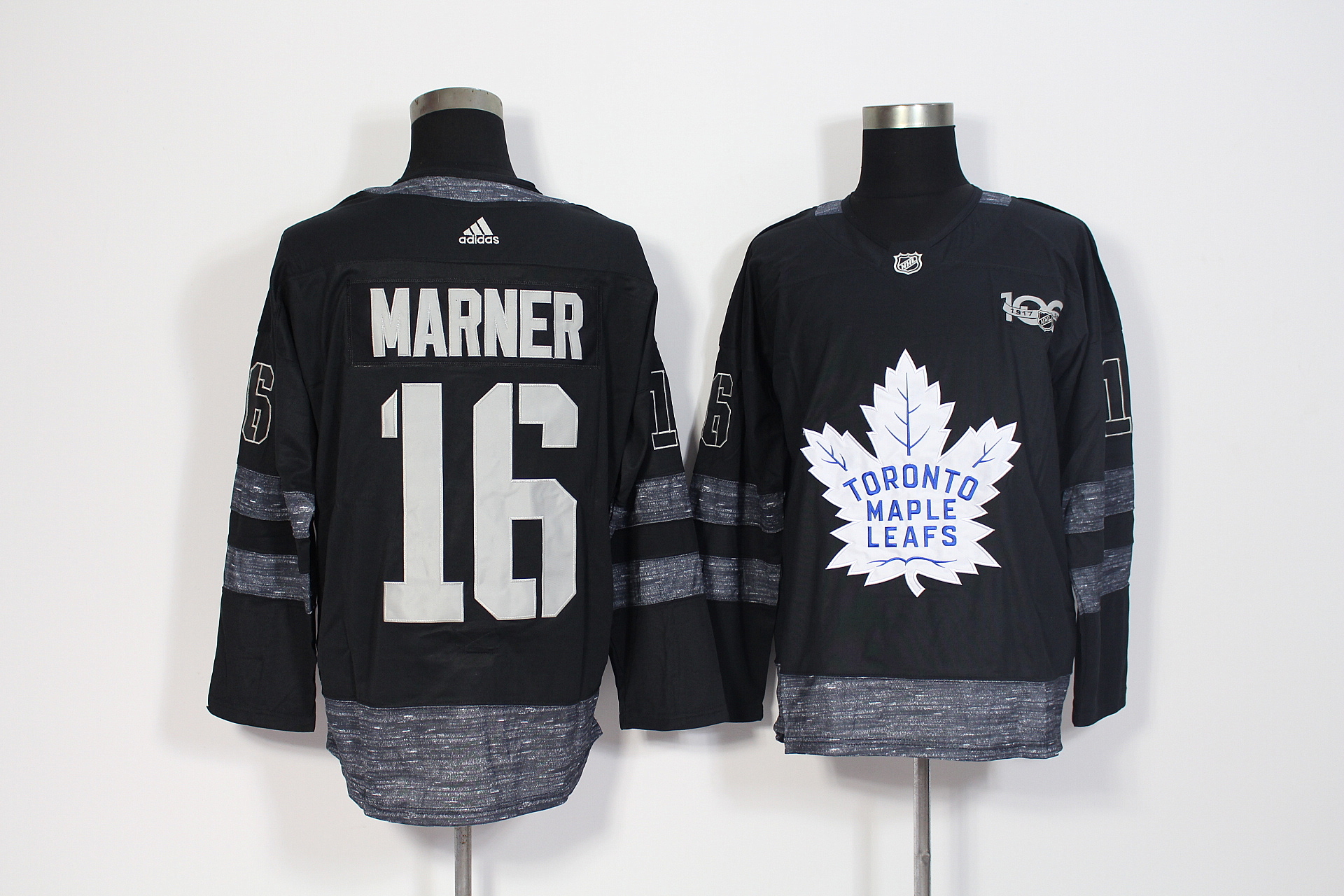 Men's Adidas Toronto Maple Leafs #16 Mitchell Marner Black 1917-2017 100th Anniversary Stitched NHL Jersey