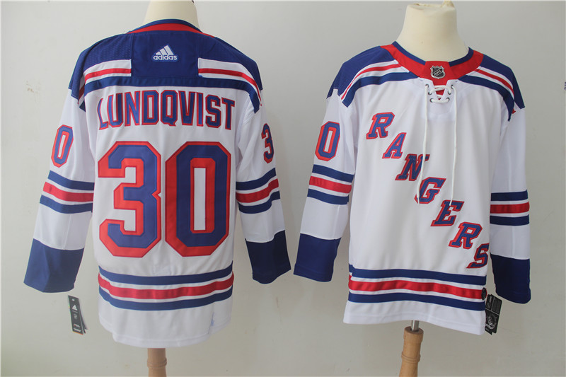 Men's Adidas New York Rangers #30 Henrik Lundqvist White Stitched NHL Jersey