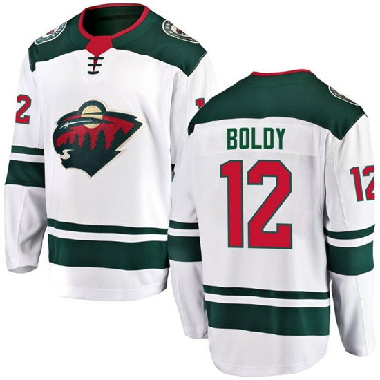Men's Minnesota Wild #12 Matthew Boldy 2021 Jersey White Away Breakaway Stitched Jersey