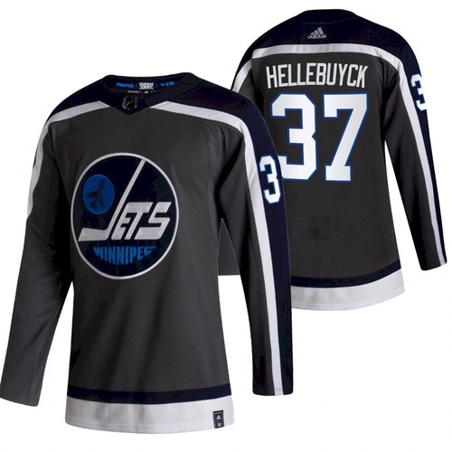 Men's Winnipeg Jets #37 Connor Hellebuyck 2021 Grey Reverse Retro Stitched NHL Jersey