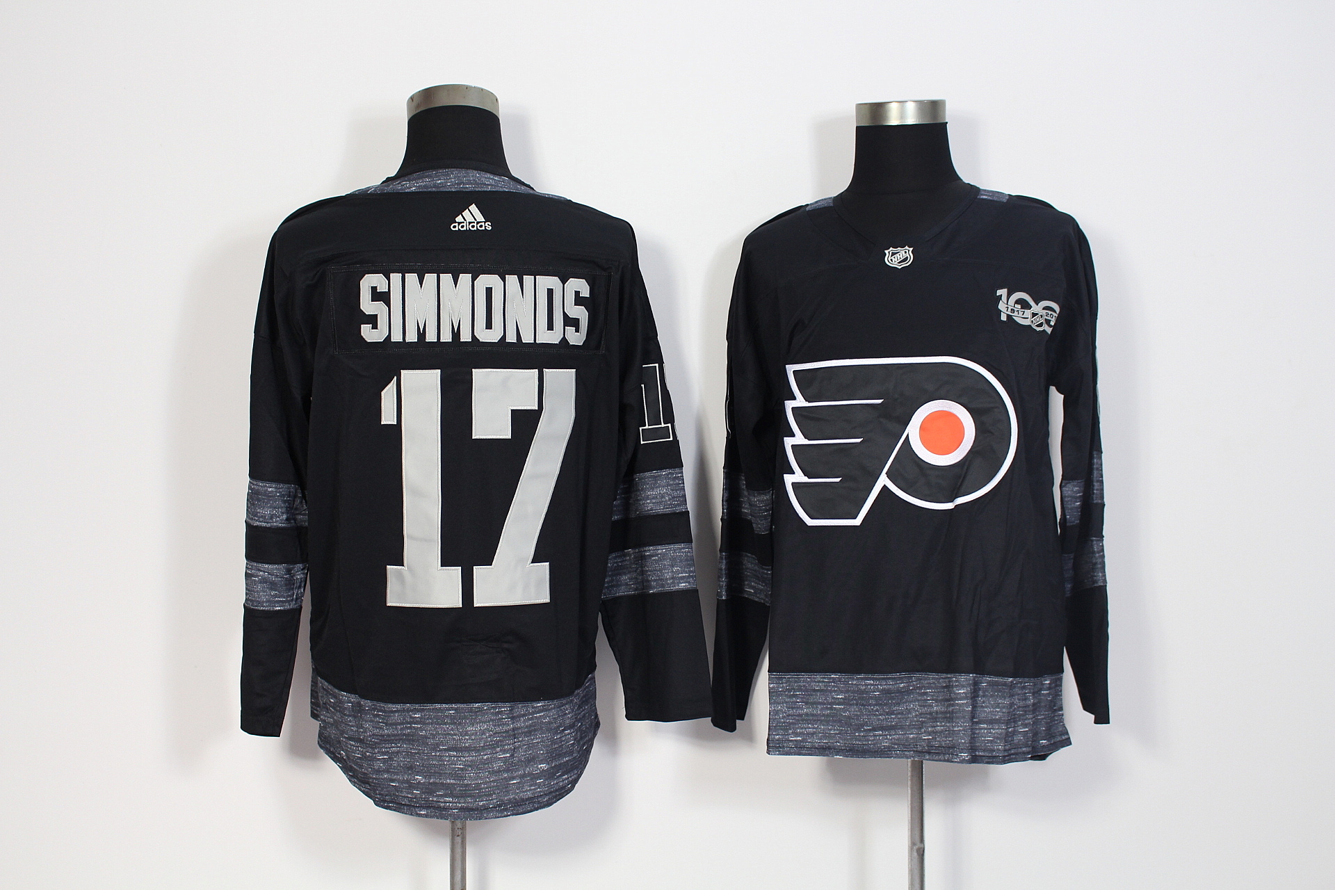 Men's Adidas Philadelphia Flyers #17 Wayne Simmonds Black 1917-2017 100th Anniversary Stitched NHL Jersey