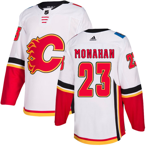 Men's Calgary Flames #23 Sean Monahan White Away Stitched NHL Jersey