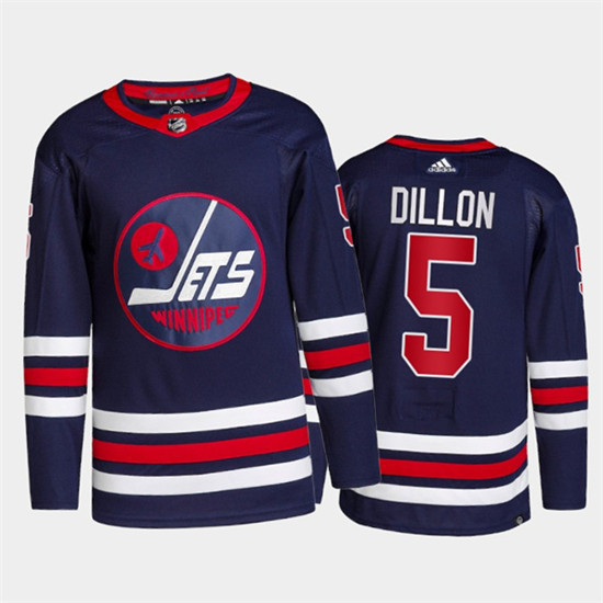Men's Winnipeg Jets #5 Brenden Dillon 2021/22 Navy Stitched Jersey