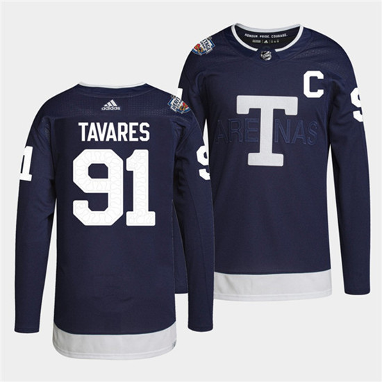 Men's Toronto Maple Leafs #91 John Tavares 2022 Heritage Classic Navy Stitched Jersey