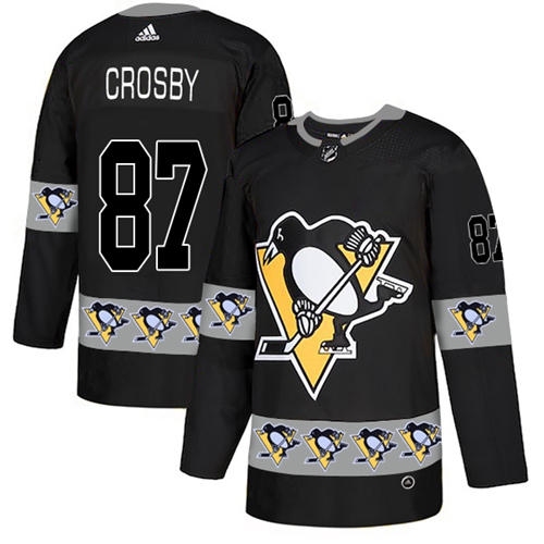 Men's Pittsburgh Penguins #87 Sidney Crosby Black Team Logo Fashion Stitched NHL Jersey