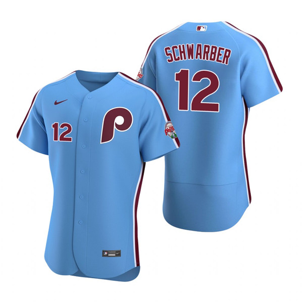 Men's Philadelphia Phillies #12 Kyle Schwarber Blue Flex Base Stitched Baseball Jersey