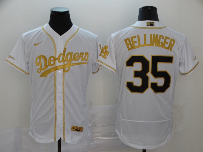 Men's Los Angeles Dodgers #35 Cody Bellinger 2020 White Golden Flex Base Stitched MLB Jersey