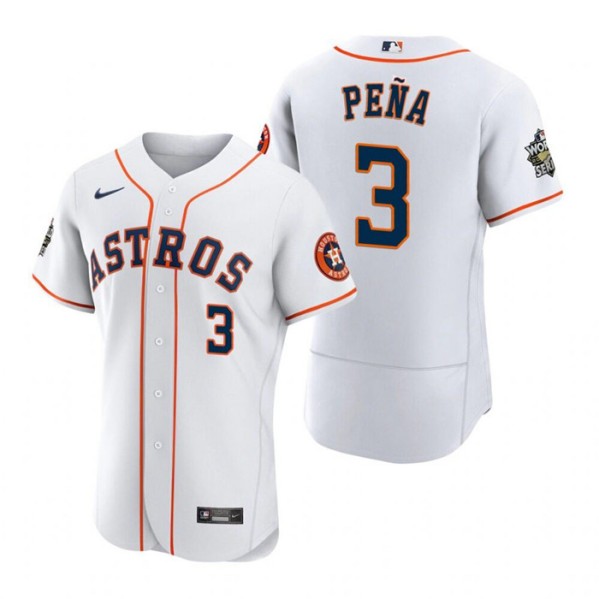 Men's Houston Astros #3 Jeremy Peña 2022 World Series White Flex Base Stitched Baseball Jersey