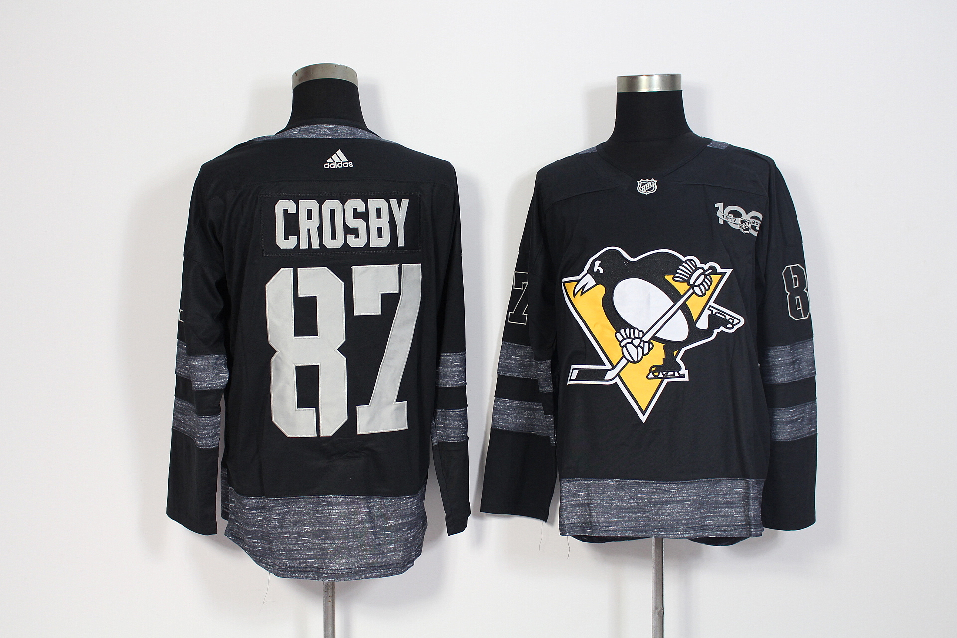 Men's Adidas Pittsburgh Penguins #87 Sidney Crosby Black 1917-2017 100th Anniversary Stitched NHL Jersey