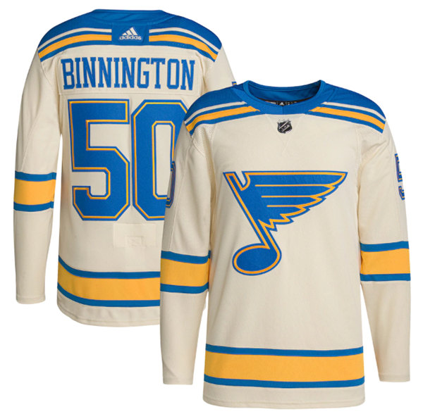 Men's St. Louis Blues #50 Jordan Binnington Cream 2022 Winter Classic Stitched Jersey