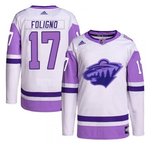 Men's Minnesota Wild #17 Marcus Foligno White/Purple 2022 Stitched Jersey