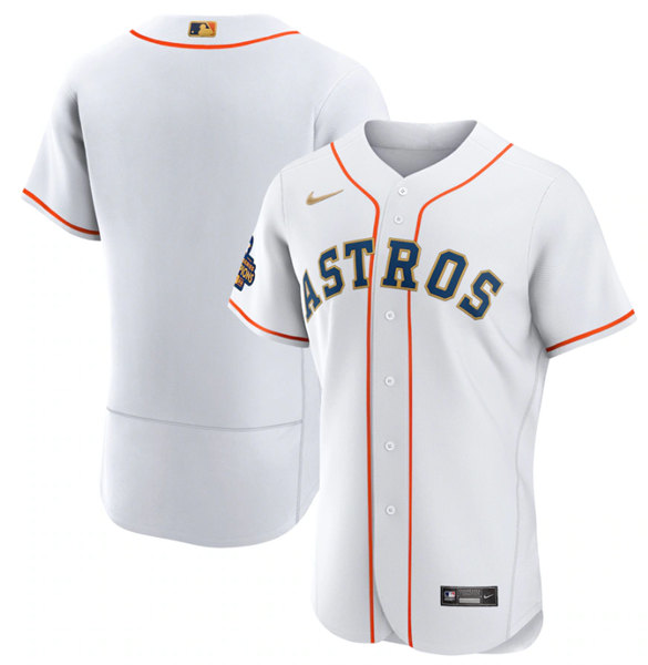 Men's Houston Astros Blank White 2023 Gold Collection With World Serise Champions Patch Stitched Baseball Jersey