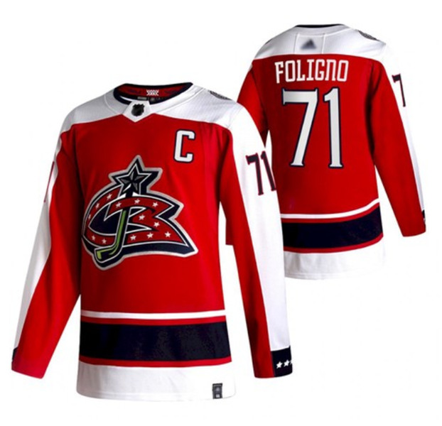 Men's Columbus Blue Jackets #71 Nick Foligno Red 2021 Retro Stitched NHL Jersey