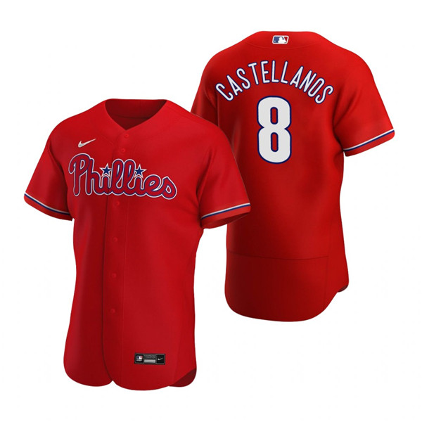 Men's Philadelphia Phillies #8 Nick Castellanos Red Flex Base Stitched Baseball Jersey