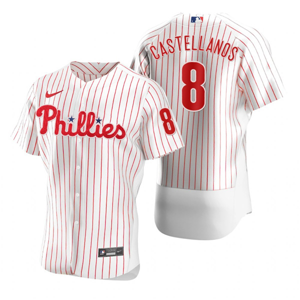 Men's Philadelphia Phillies #8 Nick Castellanos White Flex Base Stitched Baseball Jersey