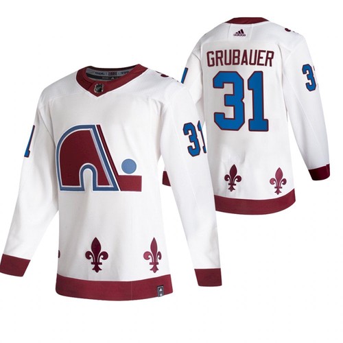 Men's Colorado Avalanche #31 Philipp Grubauer 2020-21 White Reverse Retro Stitched NHL Jersey