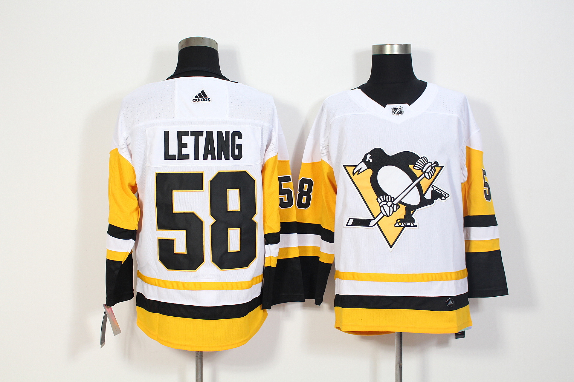 Men's Adidas Pittsburgh Penguins #58 Kris Letang White Stitched NHL Jersey