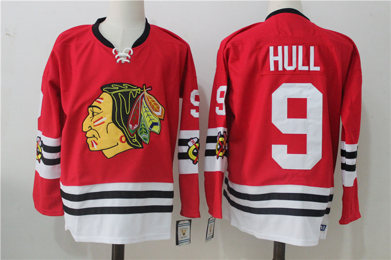 Men's Chicago Blackhawks #9 Bobby Hull Red Throwback CCM Stitched NHL Jersey