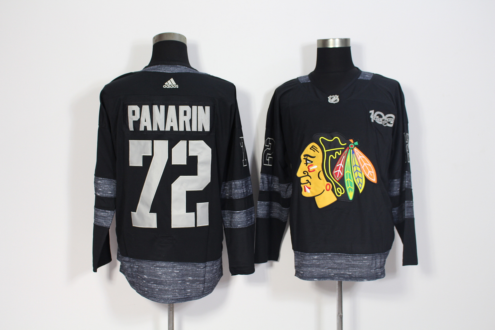 Men's Adidas Chicago Blackhawks #72 Artemi Panarin Black 1917-2017 100th Anniversary Stitched NHL Jersey
