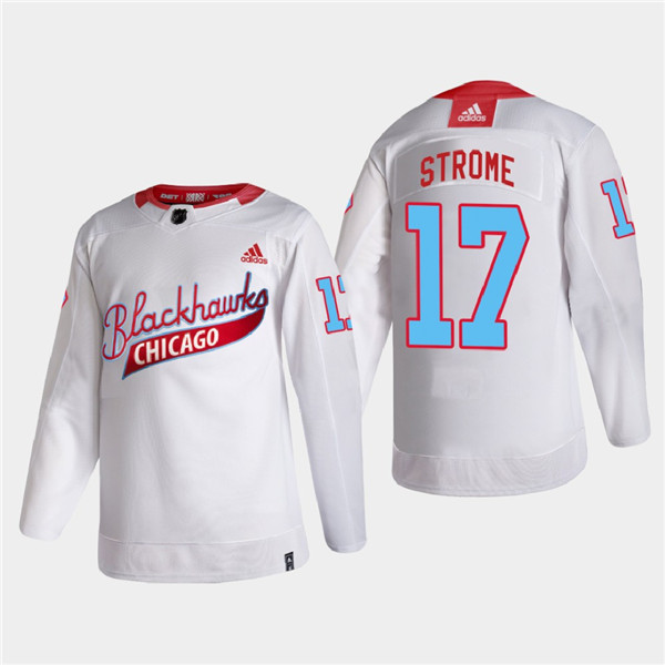 Men's Chicago Blackhawks #17 Dylan Strome 2022 Community Night White Stitched Jersey