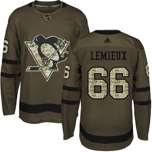 Men's Pittsburgh Penguins #66 Mario Lemieux Green Salute To Service Stitched NHL Jersey