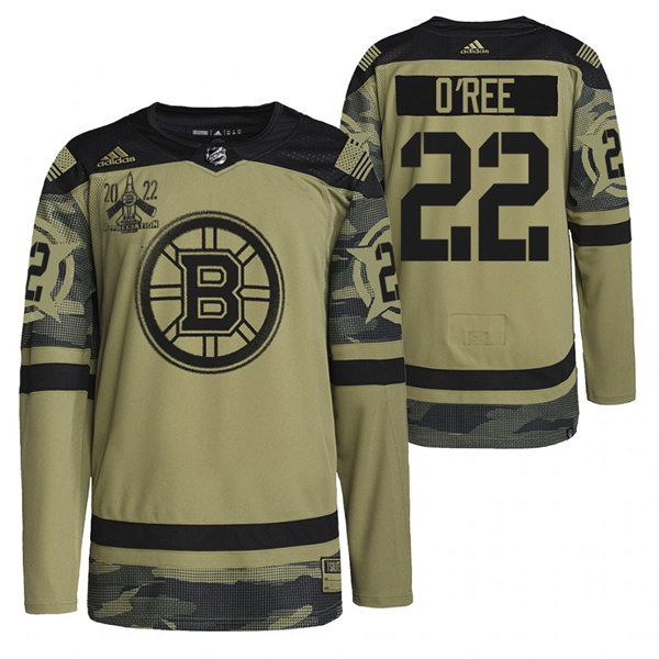 Men's Boston Bruins #22 Willie O'Ree 2022 Camo Military Appreciation Night Stitched Jersey