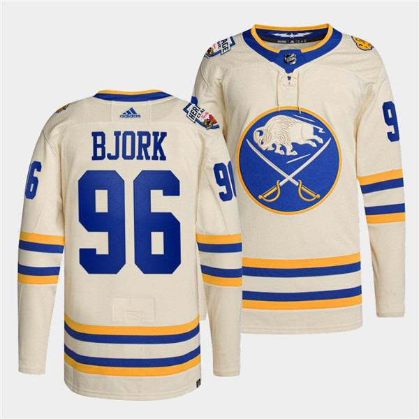 Men's Buffalo Sabres #96 Anders Bjork 2022 Cream Heritage Classic Cream Stitched Jersey