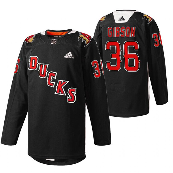 Men's Anaheim Ducks #36 John Gibson 2022 Black Angels Night Stitched Jersey