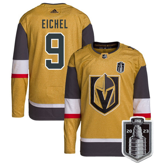 Men's Vegas Golden Knights #9 Jack Eichel Gold 2023 Stanley Cup Final Stitched Jersey