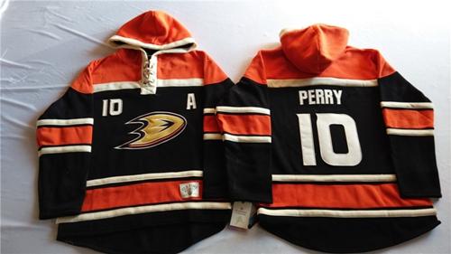 Ducks #10 Corey Perry Black Sawyer Hooded Sweatshirt Stitched NHL Jersey