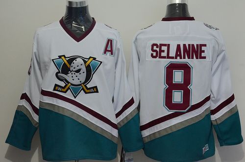 Ducks #8 Teemu Selanne White CCM Throwback Stitched NHL Jersey