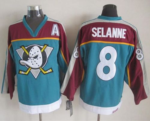 Ducks #8 Teemu Selanne Red/Turquoise CCM Throwback Stitched NHL Jersey