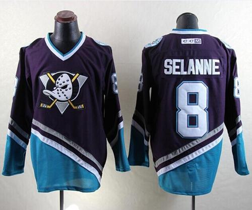 Ducks #8 Teemu Selanne Purple/Turquoise CCM Throwback Stitched NHL Jersey