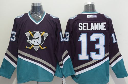 Ducks #13 Teemu Selanne Purple/Turquoise CCM Throwback Stitched NHL Jersey