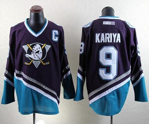 Ducks #9 Paul Kariya Purple/Turquoise CCM Throwback Stitched NHL Jersey