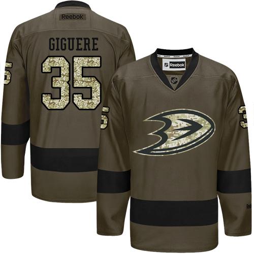 Ducks #35 Jean-Sebastien Giguere Green Salute to Service Stitched NHL Jersey
